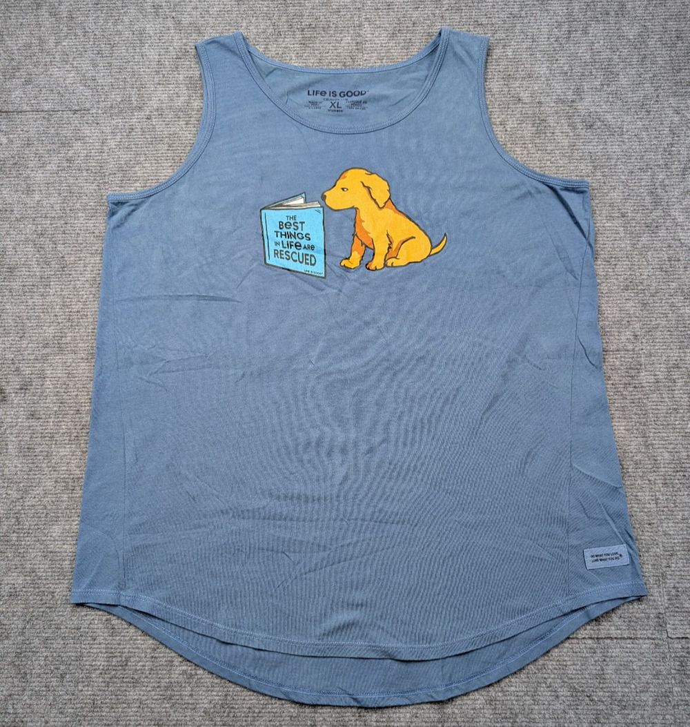 Life Is Good Tank Top Women XL Crusher Lite Rescue Dog Loger Gift Graphic Foster